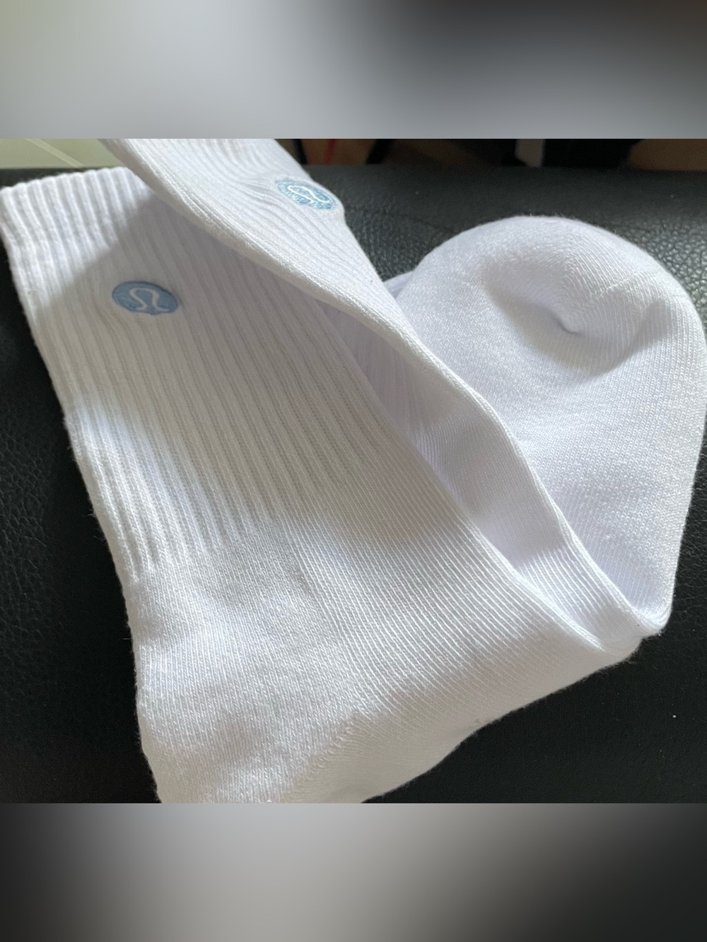lululemon athletica White Crew Athletic Socks with Subtle Blue Logo